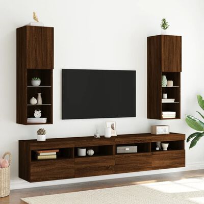 vidaXL Meuble TV avec lumières LED chêne marron 30,5x30x102 cm