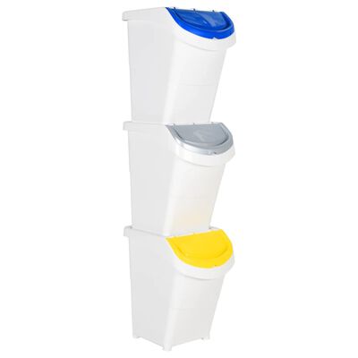 vidaXL Poubelles empilables avec couvercles 3 pcs blanc PP 120 L