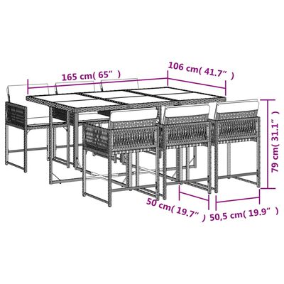 vidaXL Ensemble à manger de jardin et coussins 7 pcs gris rotin