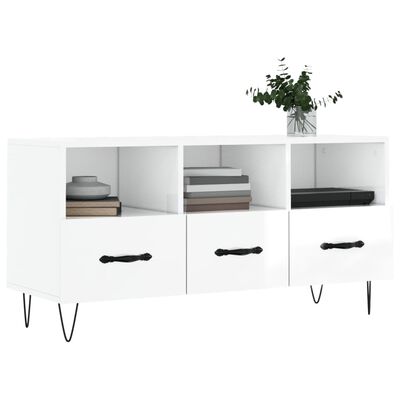 vidaXL Meuble TV Blanc brillant 102x36x50 cm Bois d'ingénierie