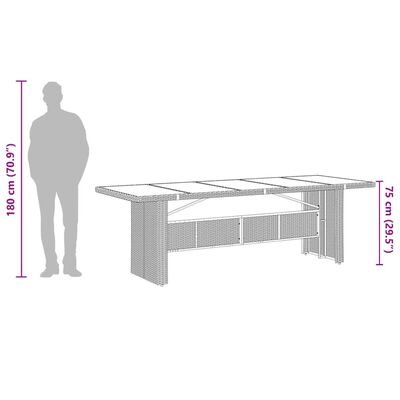 vidaXL Table de jardin dessus en verre noir 240x90x75cm résine tressée