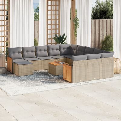 vidaXL Salon de jardin avec coussins 13 pcs beige résine tressée