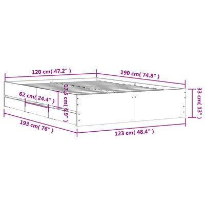 vidaXL Cadre de lit et tiroirs sonoma gris 120x190 cm bois ingénierie