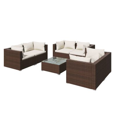 vidaXL Salon de jardin 7 pcs avec coussins Résine tressée Marron