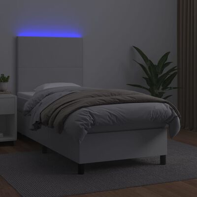 vidaXL Sommier à lattes de lit avec matelas et LED Blanc 90x200 cm