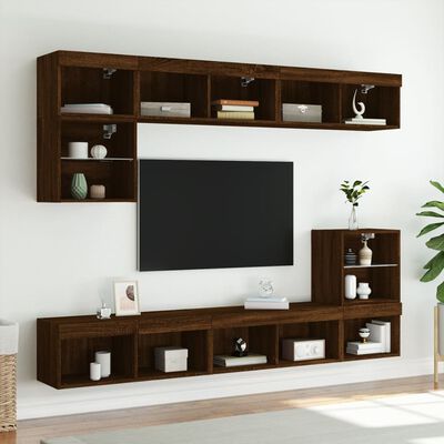 vidaXL Meubles TV avec lumières LED 2 pcs chêne marron 80x30x30 cm