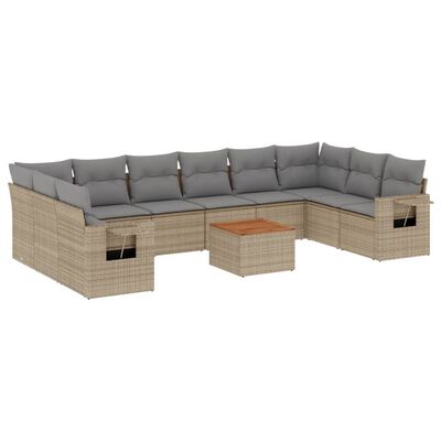 vidaXL Salon de jardin et coussins 11 pcs mélange beige résine tressée