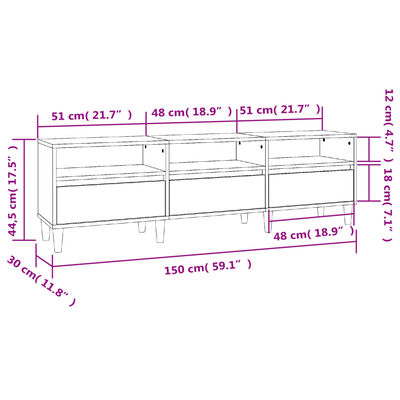 vidaXL Meuble TV noir 150x30x44,5 cm bois d'ingénierie