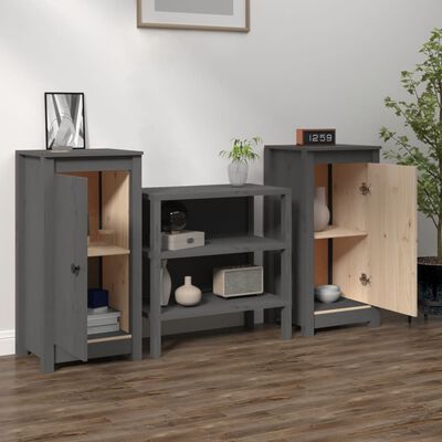 vidaXL Buffets 2 pcs gris 39x35x80 cm bois massif de pin