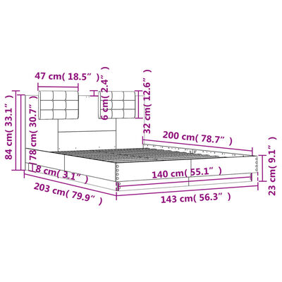 vidaXL Cadre de lit sans matelas chêne fumé 140x200 cm