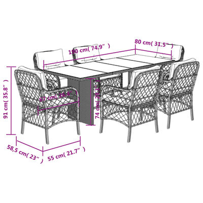 vidaXL Ensemble à manger de jardin coussins 7 pcs mélange beige rotin