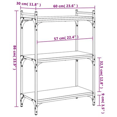 vidaXL Bibliothèque 3 niveaux sonoma gris 60x30x86cm bois d'ingénierie