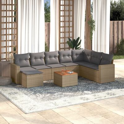 vidaXL Salon de jardin avec coussins 9pcs mélange beige résine tressée