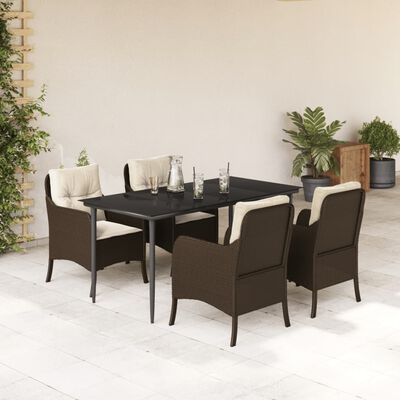 vidaXL Ensemble à manger de jardin 5 pcs et coussins marron poly rotin