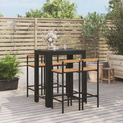 vidaXL Ensemble de bar jardin 5 pcs noir poly rotin/bois massif acacia