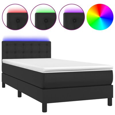 vidaXL Sommier à lattes de lit avec matelas et LED Noir 90x200 cm