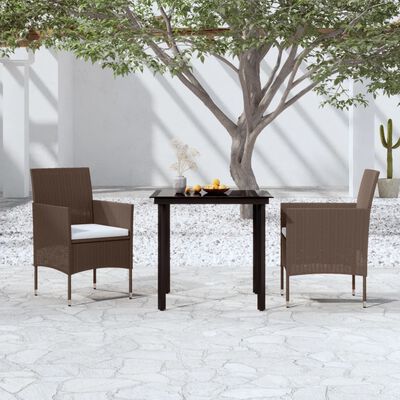 vidaXL Ensemble à manger de jardin avec coussins 3 pcs Marron et noir