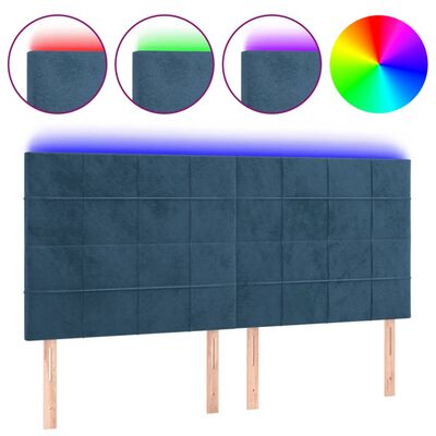 vidaXL Tête de lit à LED Bleu foncé 160x5x118/128 cm Velours