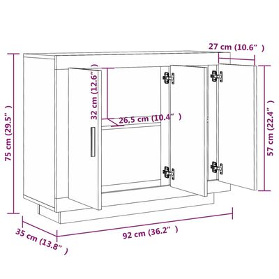 vidaXL Buffet blanc 92x35x75 cm bois d’ingénierie