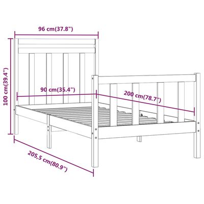 vidaXL Cadre de lit sans matelas bois de pin massif 90x200 cm