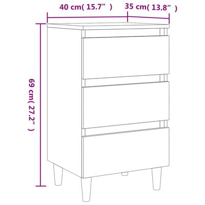 vidaXL Table de chevet avec pieds en bois Chêne marron 40x35x69 cm