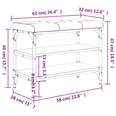 vidaXL Banc à chaussures sonoma gris 62x32x47 cm bois d'ingénierie