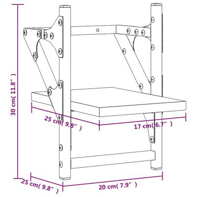 vidaXL Étagères murales avec barres 2 pcs chêne fumé 20x25x30 cm