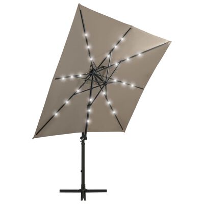 vidaXL Parasol de jardin en porte-à-faux et mât et lumières LED taupe