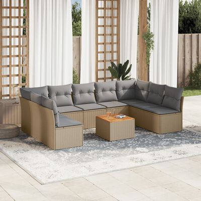 vidaXL Salon de jardin avec coussins 10 pcs beige résine tressée