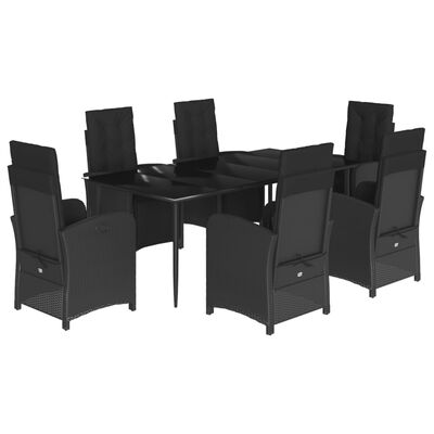 vidaXL Ensemble à manger de jardin coussins 7pcs Noir Résine tressée