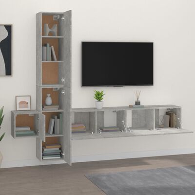 vidaXL Ensemble de meubles TV 5 pcs Gris béton Bois d'ingénierie