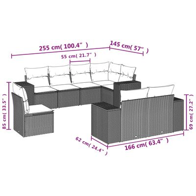 vidaXL Salon de jardin 8 pcs avec coussins noir résine tressée