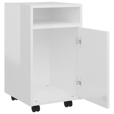 vidaXL Armoire latérale avec roues Blanc brillant Bois d'ingénierie