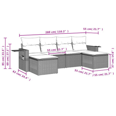 vidaXL Salon de jardin 6 pcs avec coussins noir résine tressée