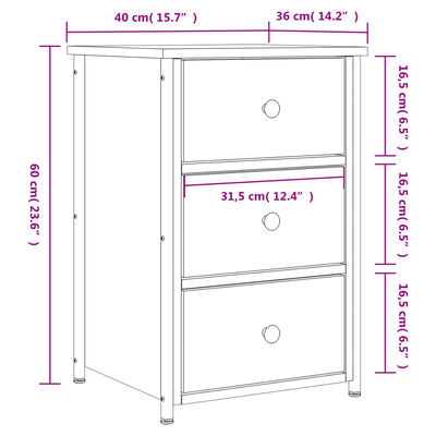 vidaXL Tables de chevet 2 pcs noir 40x36x60 cm bois d’ingénierie