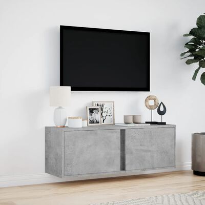 vidaXL Meuble TV mural avec lumières LED gris béton 100x31x35 cm