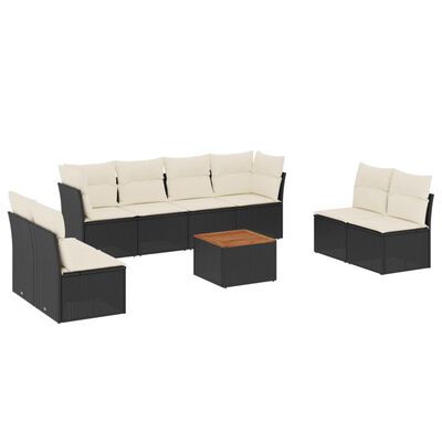 vidaXL Salon de jardin 9 pcs avec coussins noir résine tressée