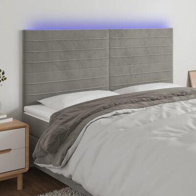 vidaXL Tête de lit à LED Gris clair 160x5x118/128 cm Velours