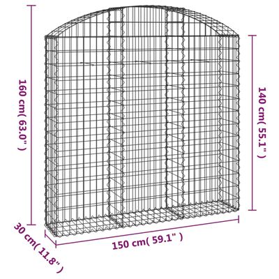 vidaXL Panier de gabions arqué 150x30x140/160 cm Fer galvanisé