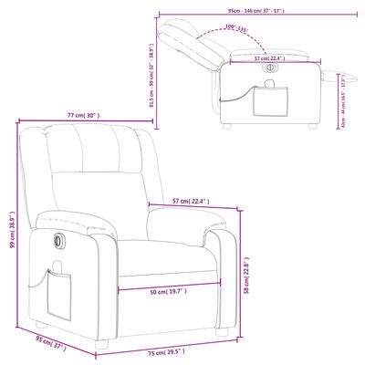 vidaXL Fauteuil inclinable de massage électrique gris foncé tissu