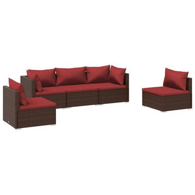 vidaXL Salon de jardin 5 pcs avec coussins Résine tressée Marron