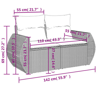 vidaXL Canapé de jardin avec coussins 2 places beige résine tressée