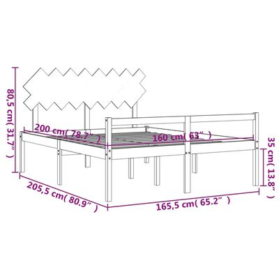 vidaXL Lit pour personne âgée et tête de lit 160x200 cm bois massif