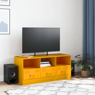 vidaXL Meuble TV jaune moutarde 99x39x44 cm acier