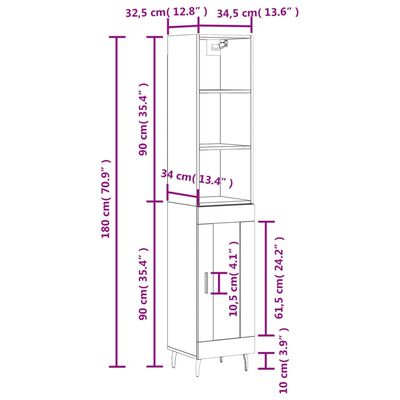 vidaXL Buffet haut Sonoma gris 34,5x34x180 cm Bois d'ingénierie