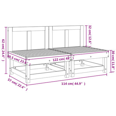 vidaXL Canapés centraux de jardin 2 pcs bois de pin imprégné