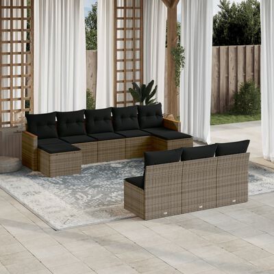 vidaXL Salon de jardin avec coussins 10 pcs gris résine tressée