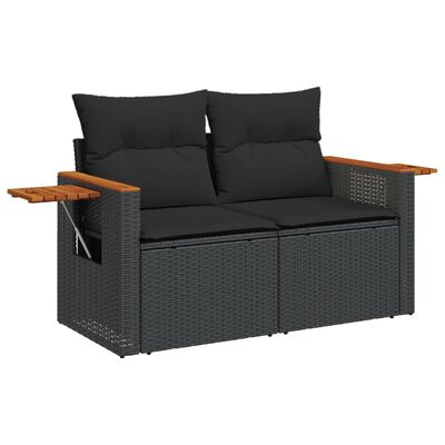 vidaXL Salon de jardin 7 pcs avec coussins noir résine tressée