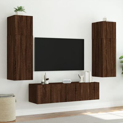 vidaXL Meubles TV muraux lumières LED 2 pcs chêne marron 80x35x31 cm