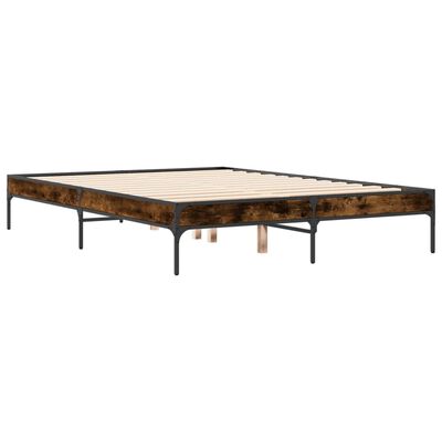 vidaXL Cadre de lit chêne fumé 135x190 cm bois d'ingénierie et métal